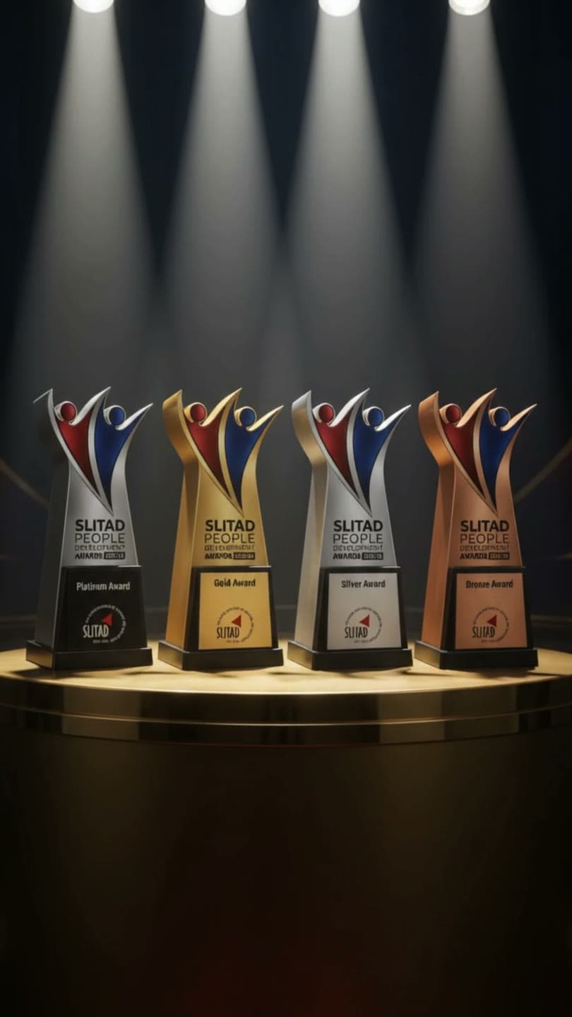 People Development Awards 2025/2026: the Platinum, Gold, Silver and Bronze trophies on stage